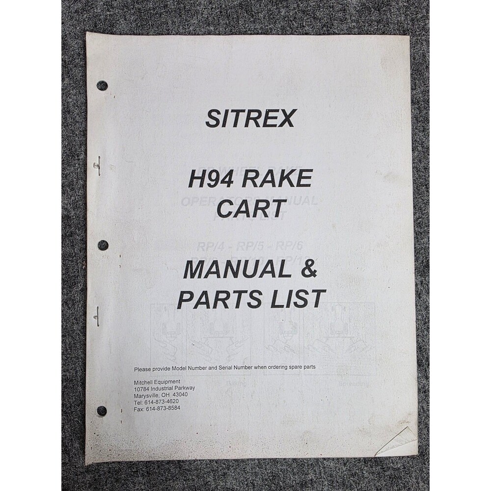 Sitrex H94 Rake Cart Manual Parts List RP Wheel Rake RP4-RP12